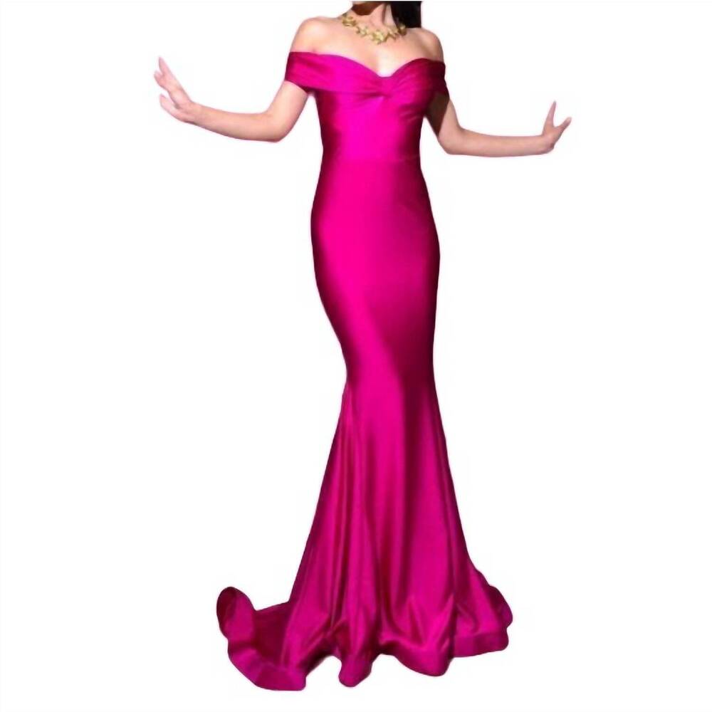 NEW JESSICA ANGEL off the shoulder gown in fuchsia